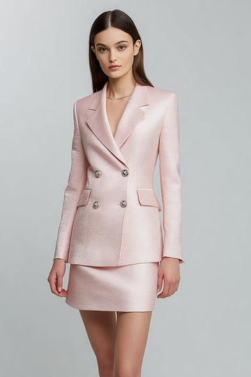 Pink Satin Bodycon Notched Lapel Short Work Dress